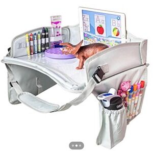 Kids Travel Activity Tray in Light Gray - Portable Car Seat Organizer